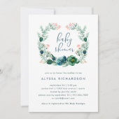 Blauwe en groene bloemen Waterverf | Baby Shower Kaart (Voorkant)