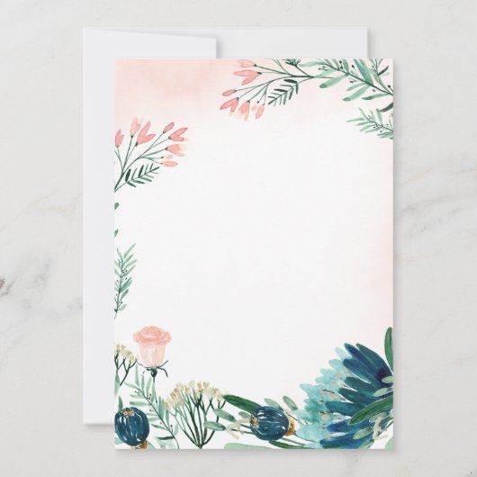 Blauwe en groene bloemen Waterverf | Baby Shower Kaart (Achterkant)