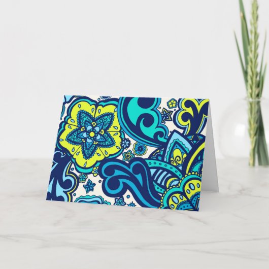 Blauwe en Groene BloemenKaart Kaart (Voorkant)