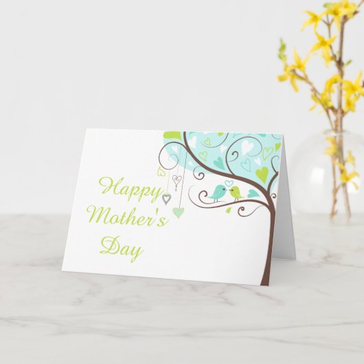 Blauwe en groene bloemenvogel Moederdag Kaart (Gele Bloem)