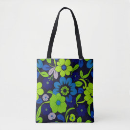 Blauwe en groene bloemige boodschappentas tote bag