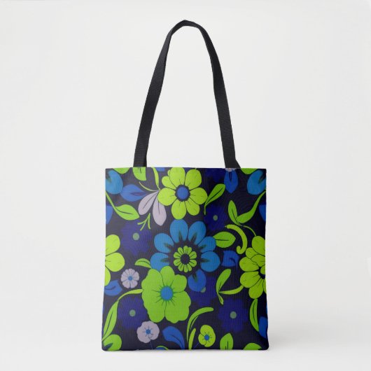Blauwe en groene bloemige boodschappentas tote bag (Voorkant)