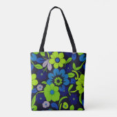 Blauwe en groene bloemige boodschappentas tote bag (Achterkant)