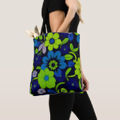 Blauwe en groene bloemige boodschappentas tote bag (Dichtbij)