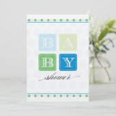 Blauwe en Groene Blokken Uitnodiging van het Baby  (Staand voorkant)