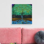Blauwe en groene boom van het leven canvas afdruk (Insitu (Woonkamer))