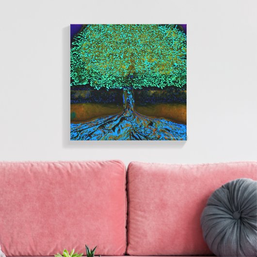 Blauwe en groene boom van het leven canvas afdruk (Insitu (Woonkamer))