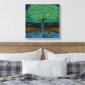Blauwe en groene boom van het leven canvas afdruk (Insitu (Slaapkamer))