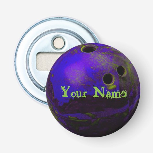 Blauwe en groene Bowling Ball Button Flesopener (Voorkant)