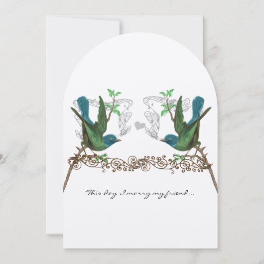 Blauwe en groene bruiloft kaart (Achterkant)