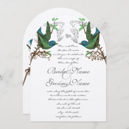 Blauwe en groene  bruiloft kaart (Voorkant / Achterkant)