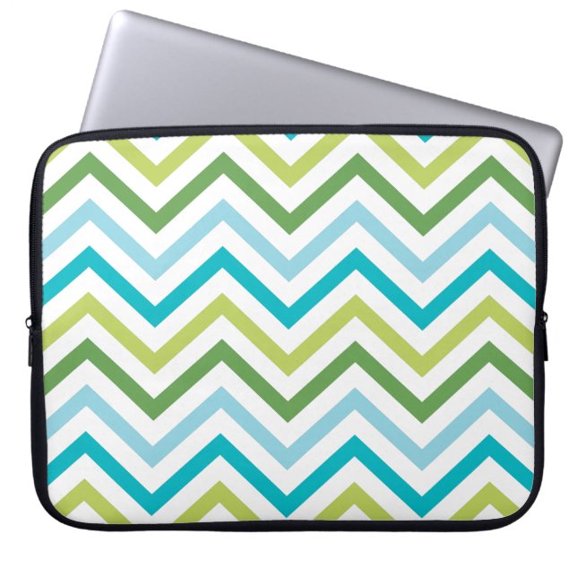 Blauwe en groene Chevron   |   laptophoezen Laptop Sleeve (Voorkant)