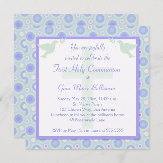 Blauwe en groene cirkels Eerste Uitnodiging van de (Voorkant / Achterkant)