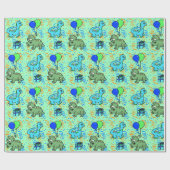 Blauwe en groene Confetti Dinosauriërs Cadeaupapier (Vlak)