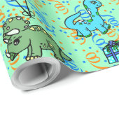 Blauwe en groene Confetti Dinosauriërs Cadeaupapier (Rol Hoek)