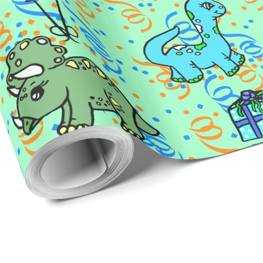 Blauwe en groene Confetti Dinosauriërs Cadeaupapier (Rol Hoek)
