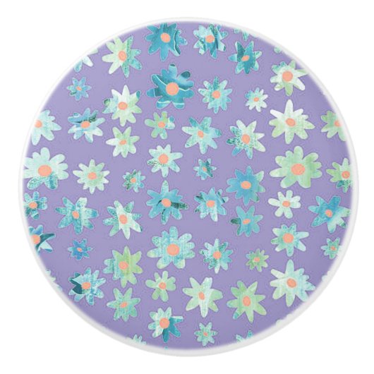 Blauwe en groene Daisy Ceramic Knob/Pull Keramische Knop (Voorkant)