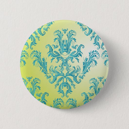 Blauwe en groene Damask Ronde Button 5,7 Cm (Voorkant)