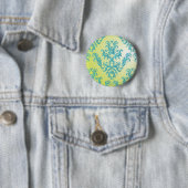 Blauwe en groene Damask Ronde Button 5,7 Cm (In situ)