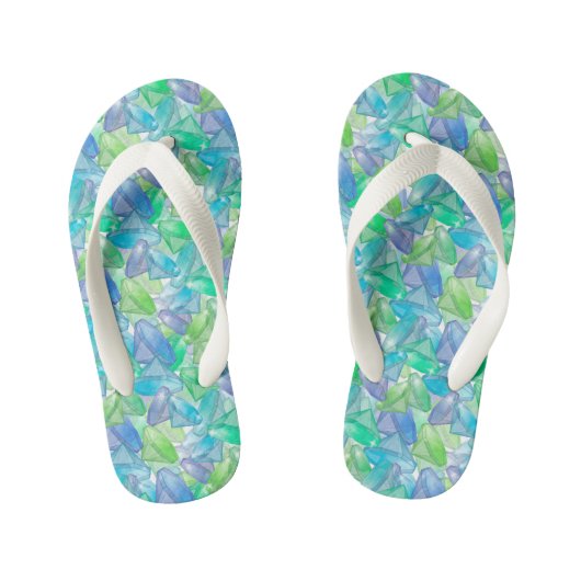 Blauwe en groene diamanten . kinder teenslippers (Voetbed)