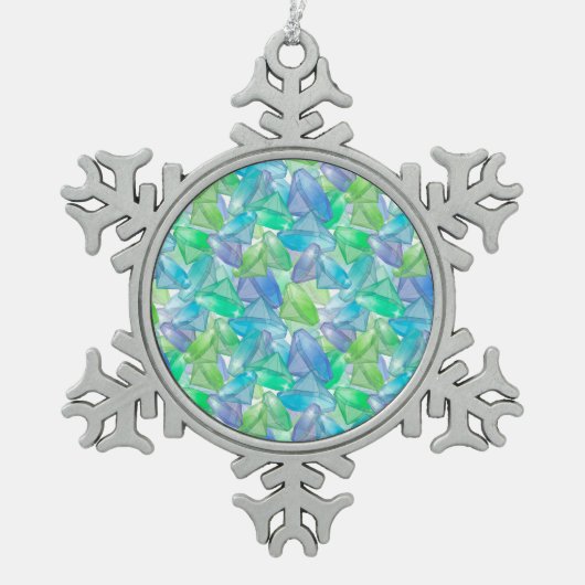 Blauwe en groene diamanten tin sneeuwvlok ornament (Voorkant)