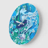 Blauwe en groene digitale marmer-fluid-kunst grote klok (Hoek)