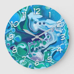 Blauwe en groene digitale marmer-fluid-kunst grote klok