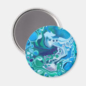 Blauwe en groene digitale marmer-fluid-kunst magneet (Voorkant / Achterkant)