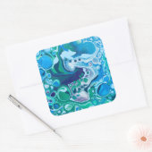 Blauwe en groene digitale marmer-fluid-kunst vierkante sticker (Envelop)
