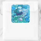Blauwe en groene digitale marmer-fluid-kunst vierkante sticker (Tas)