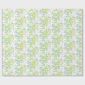 Blauwe en groene dinosaurus verjaardag cadeaupapier (Vlak)