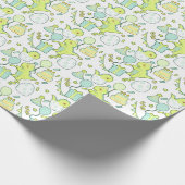 Blauwe en groene dinosaurus verjaardag cadeaupapier (Hoek)