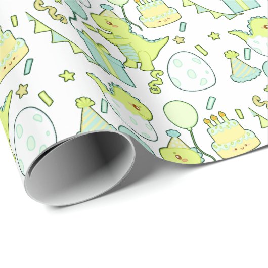 Blauwe en groene dinosaurus verjaardag cadeaupapier (Rol Hoek)