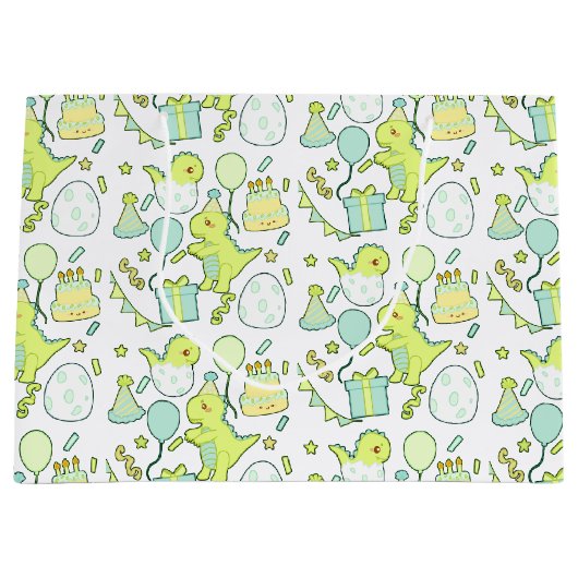 Blauwe en groene dinosaurus verjaardag groot cadeauzakje (Voorkant)