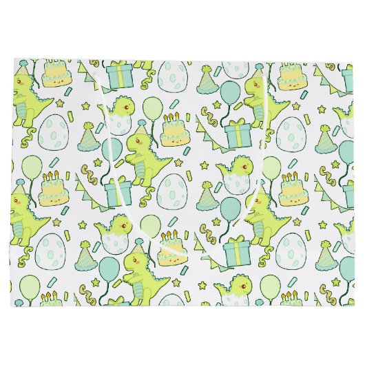 Blauwe en groene dinosaurus verjaardag groot cadeauzakje (Achterkant)