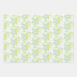 Blauwe en groene dinosaurus verjaardag inpakpapier vel