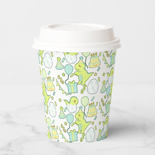 Blauwe en groene dinosaurus verjaardag papieren bekers (Links)