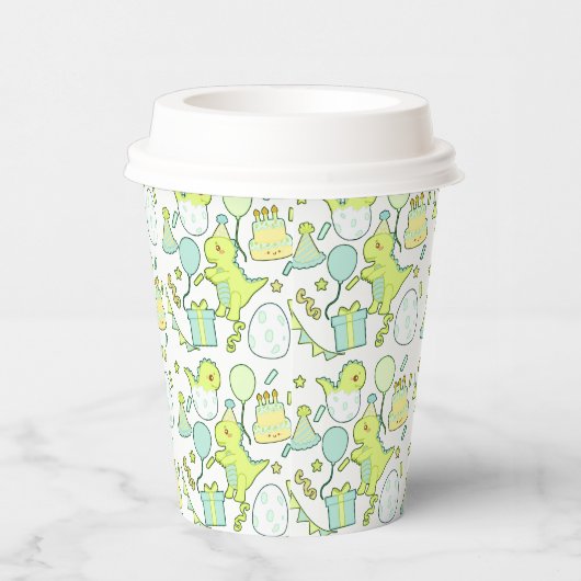 Blauwe en groene dinosaurus verjaardag papieren bekers (Rechts)