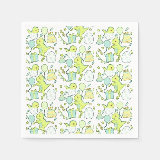 Blauwe en groene dinosaurus verjaardag servet (Voorkant)