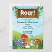 Blauwe en groene dinosaurus verjaardagsfeestje kaart (Voorkant)