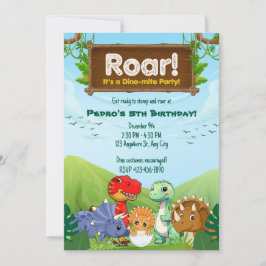 Blauwe en groene dinosaurus verjaardagsfeestje kaart