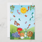 Blauwe en groene dinosaurus verjaardagsfeestje kaart (Achterkant)