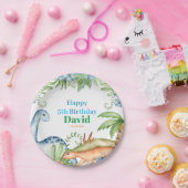 Blauwe en groene dinosaurusfeest papieren bordje (Feest)