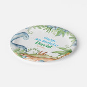 Blauwe en groene dinosaurusfeest papieren bordje (Gekanteld)