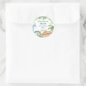 Blauwe en groene dinosaurusfeest ronde sticker (Tas)