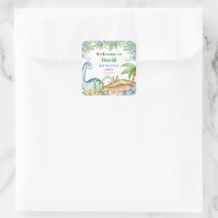 Blauwe en groene dinosaurusfeest vierkante sticker