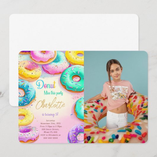 Blauwe en groene donut verjaardag foto kaart (Voorkant / Achterkant)