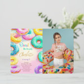 Blauwe en groene donut verjaardag foto kaart (Staand voorkant)