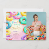 Blauwe en groene donut verjaardag foto kaart (Voorkant)