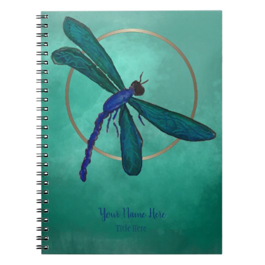 Blauwe en groene dragonfly spirale laptop notitieboek (Voorkant)